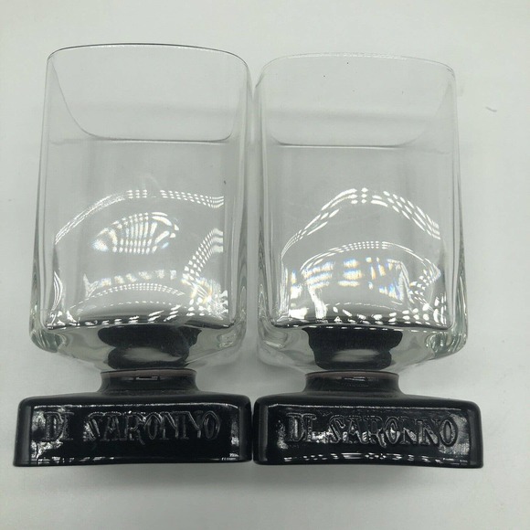 Di Saronno Black Bottom Drinking Glasses 4.25” Shots -Set Of 2- On The Rocks A1 - Picture 2 of 6